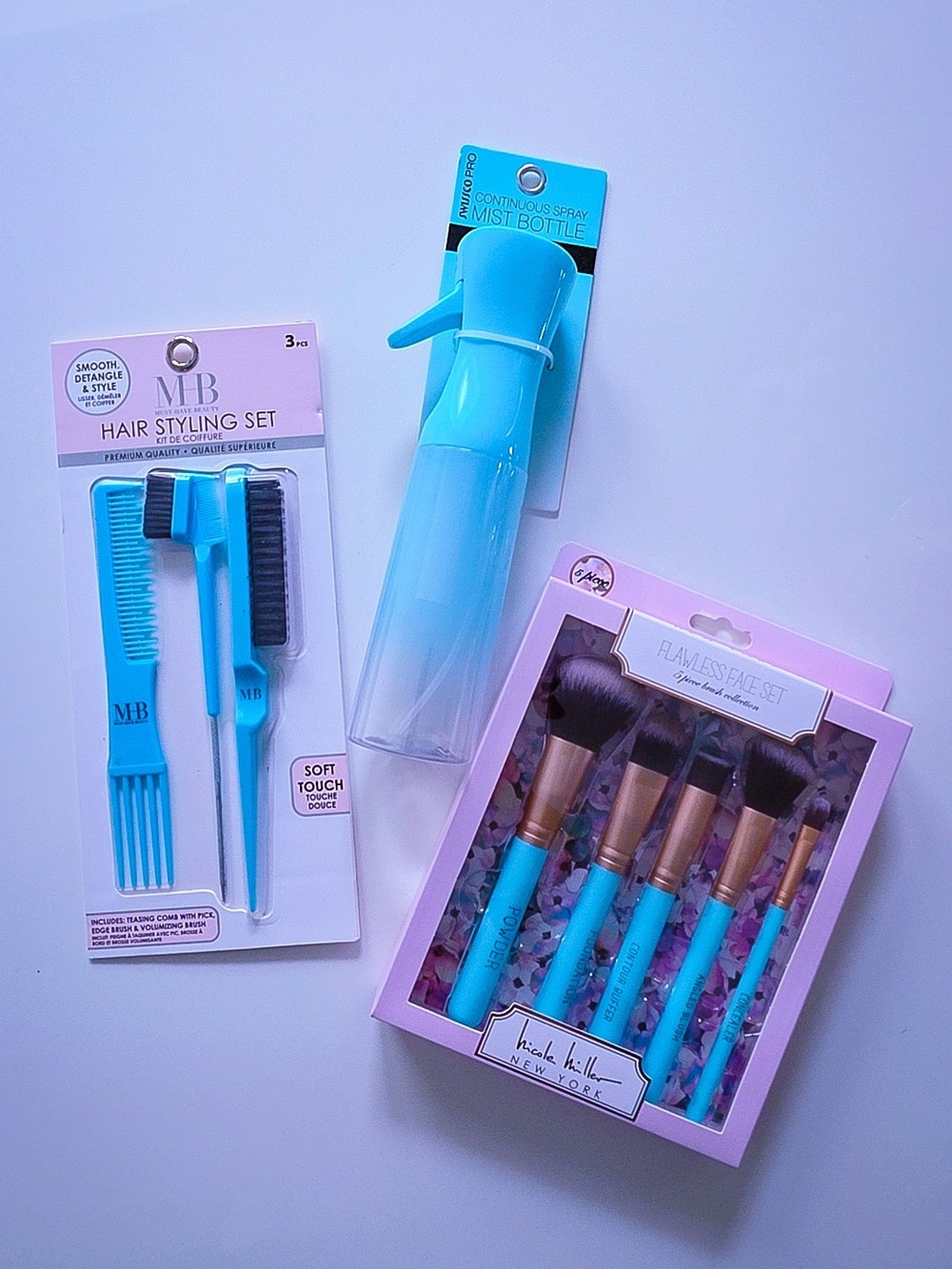 Turquoise Makeup Brush Set & Hair Styling Tools Bundle